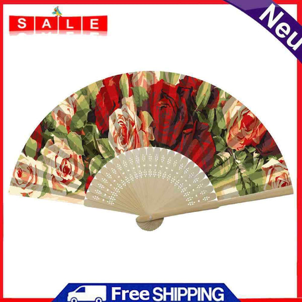 Oil Paint Folding Fan By Numbers DIY Rose Painted Art Craft Handmade Digital Fan