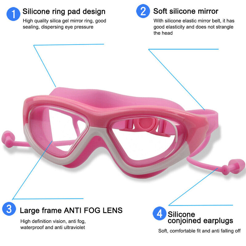 Swimming Glasses Waterproof HD Anti-fog Kids Diving Goggles (Pink White) Newly