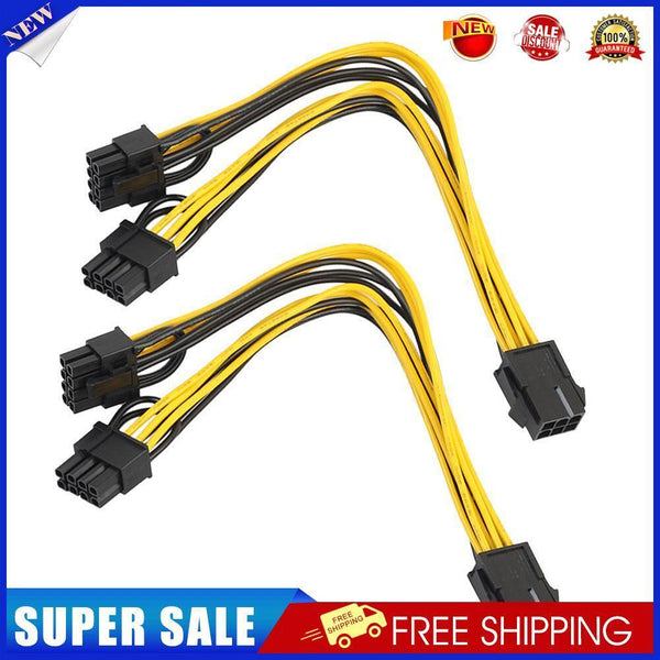 2pcs 6pin Female to Dual 8pin (6+2pin) Male Video Card Power Cable 20cm