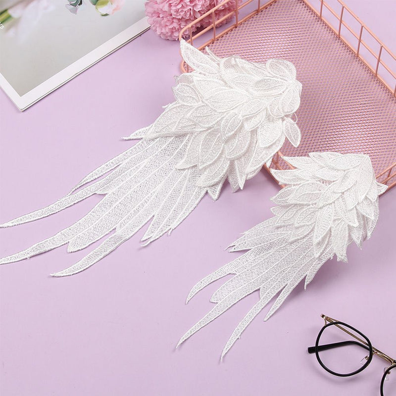 DIY Crafts White Embroidery Sewing Flower Collar Patch Angel Wing Applique