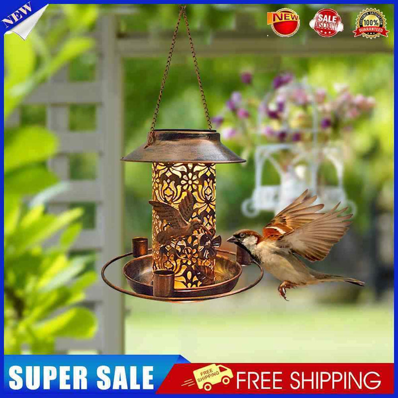 Solar Bird Feeder LED Light Metal Hanging Garden Yard Backyard Decor Lanterns