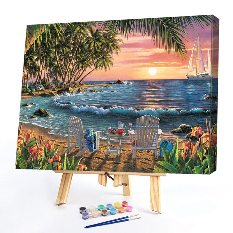 DIY Seaside Beach Oil Paint by Numbers Drawing on Canvas Pictures Home Decor