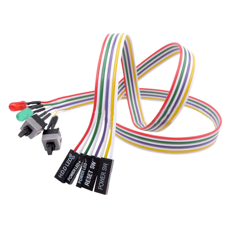 ATX PC Compute Motherboard Power Cable 2 Switch On/Off/Reset w/LED Light 65cm