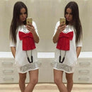Women Summer Print dress Casual Cocktail Party Evening Mini Dress L White