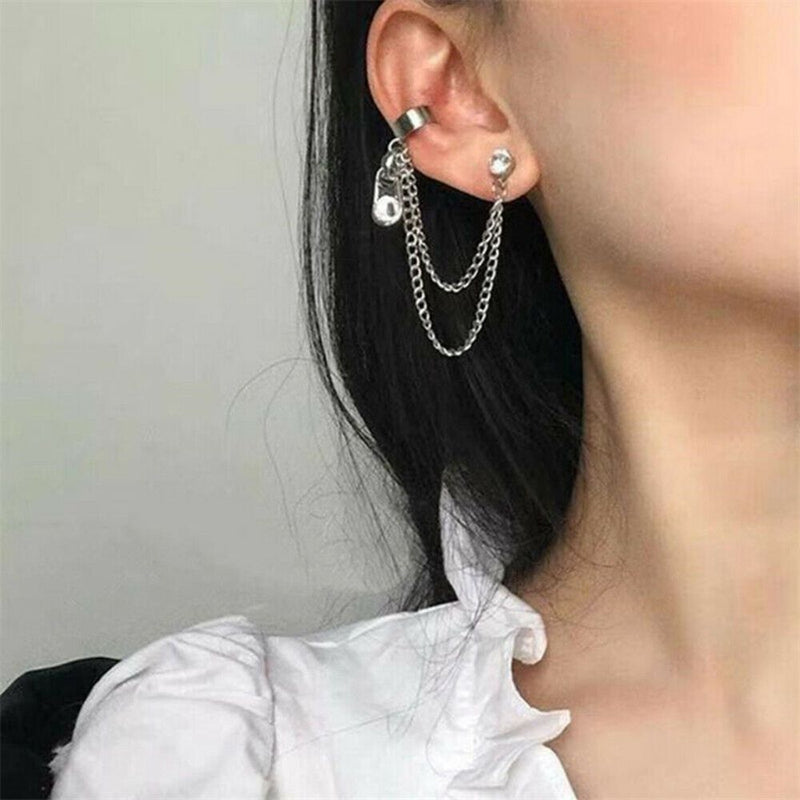 European Style Cross Earrings Zipper Dangle Drop Punk Long Chain Stud Earrings