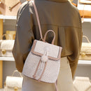 Straw Woven Backpack Beach Female Fashion Leather Pompom Travel Shoulder Bags