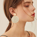 Rattan Earrings Geometric Woven Wicker Boho Beach Dangle Earrings (Round) Newly