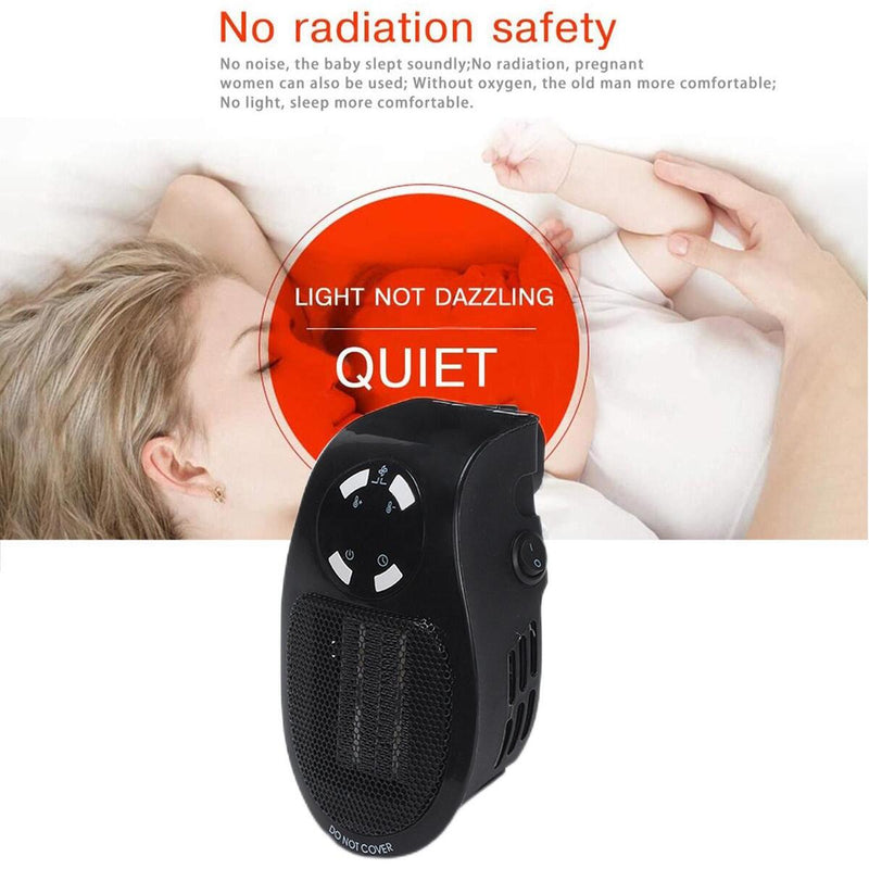 500W (UK/US/EU) Plug Portable Electric Heater Digital-Display-Timer Black