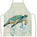 Linen Sea Turtle Print Kitchen Aprons Bibs for Women Men Household Cooking