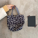 Daily Corduroy Bento Handbag Women Animal Lunch Storage Bag (Grey Leopard)