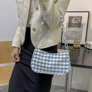Fashion Women Oxford Cloth Plaid Print Underarm Bag Chain Handbags (Blue)
