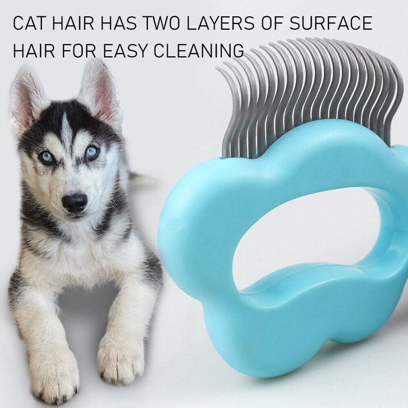 Pet Massage Brush Shell Shaped Handle Pet Grooming Tool for Cats (Blue)