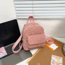 Women Mini Backpack Corduroy Girls Bookbags Retro Travel Rucksack (Pink)