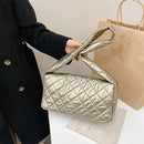 Women Nylon Shoulder Bag Design Space Padded Messenger Bag Solid Color Handbag