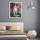 5D Kit Rhinestone Pictures DIY Cat in Flowers Full Round Drill Diamond Painting