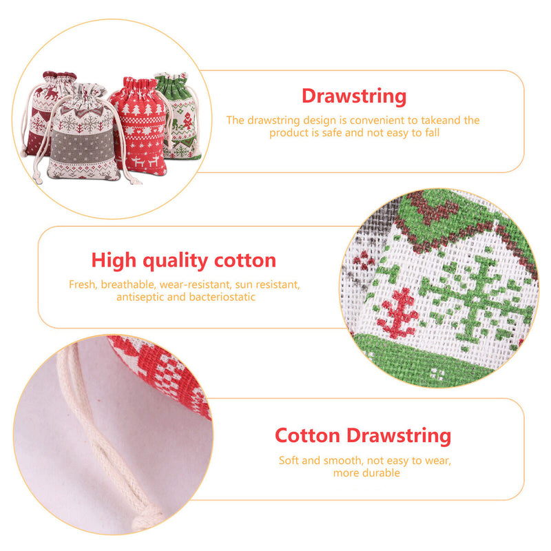 Christmas Burlap Bags with Drawstring Packaging Burlap Pouches Xmas Gift Bags
