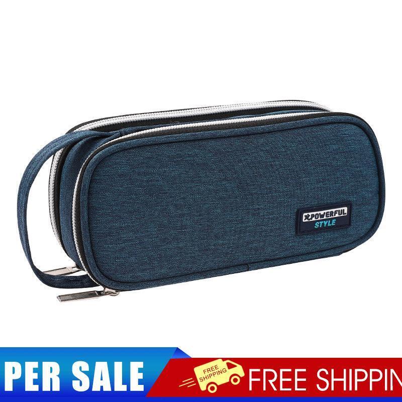 Large Capacity Pencil Case Pouch Canvas Multi-layer (6881 Sapphire Blue)
