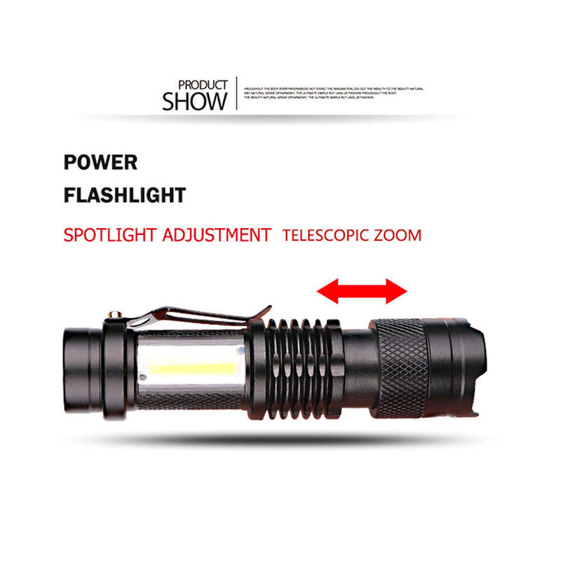 XPE+COB LED Powerful Flashlight 400mAh Battery Rechargeable Camping Torch