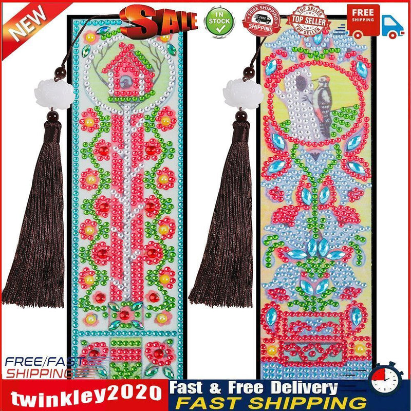 2pcs Special Shaped Drill Diamond Leather Tassel Bookmark DIY Art (SQ05) Newly