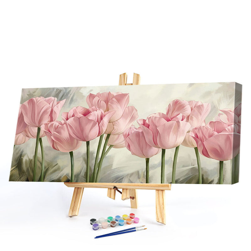 Pink Tulip Oil Paint By Numbers Kits DIY Handpainted on Canvas Gift Unframed