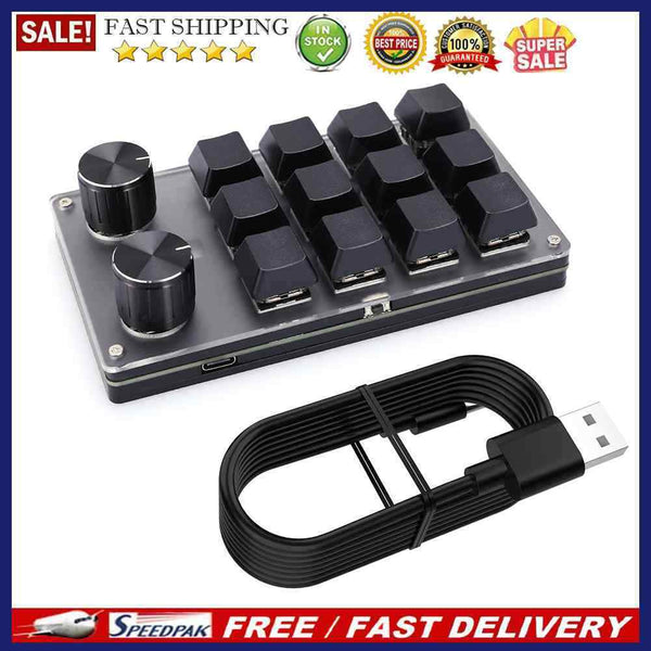 Macro Custom Gaming Keyboard Knob 12 Key + 2 Knob Programmable Mechanical Keypad