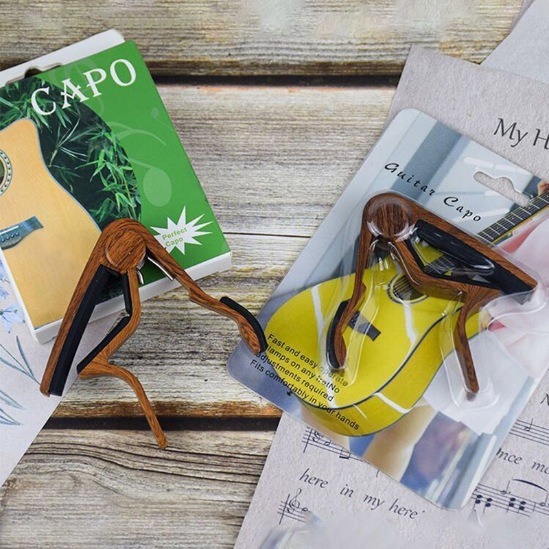 Electric Metal Guitar Capo Wood Grain Clamp Quick Change Tone Changing Clip