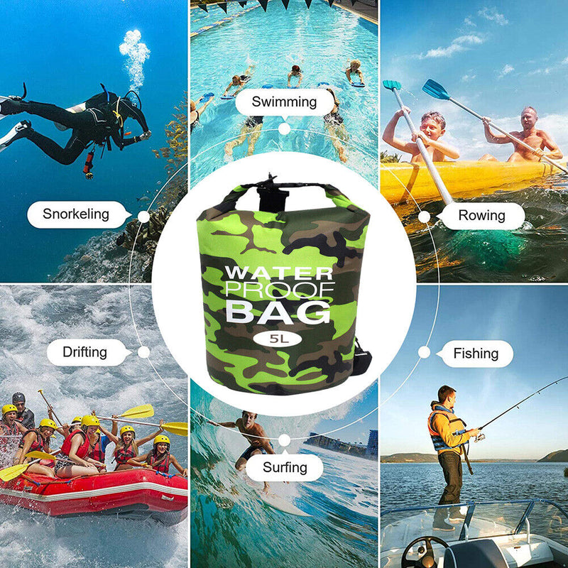 Waterproof Swimming Bag Camouflage Outdoor Camping Dry Sack (5L Green)