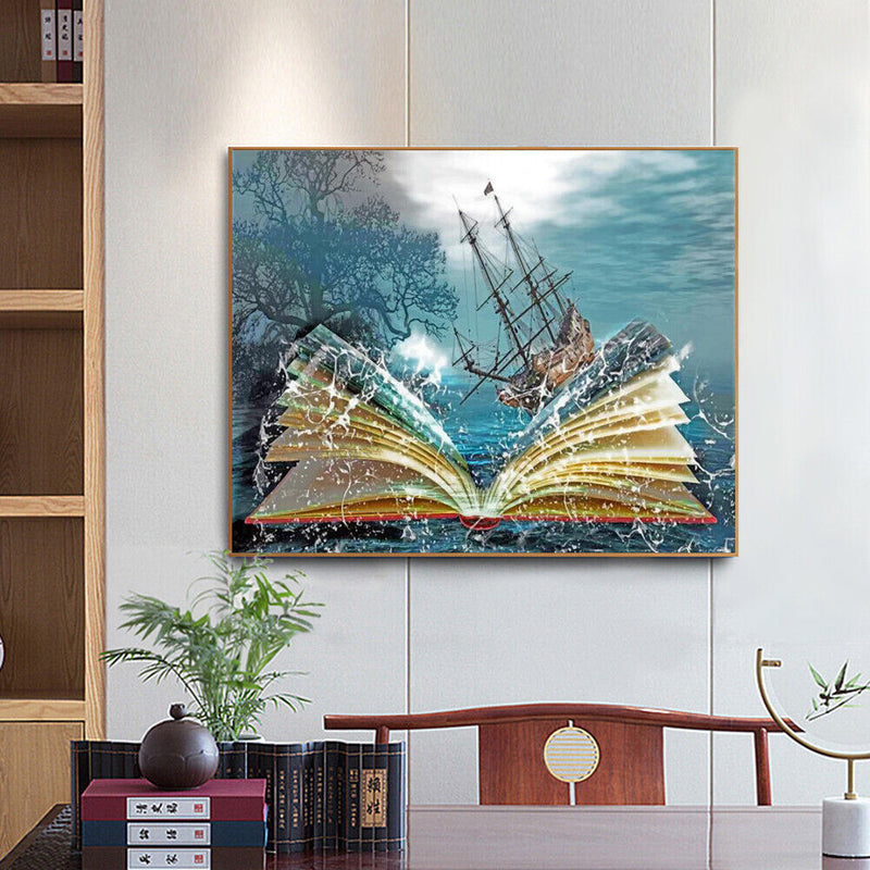Ship in Book Oil Paint By Numbers Kit DIY Acrylic Painting on Canvas Framel