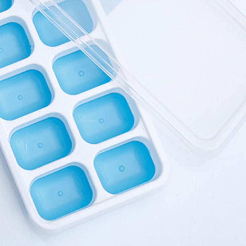 2*14 Grid Ice Cube Tray Mold DIY Popsicle Ice Cube Freezer with Cover(Blue)