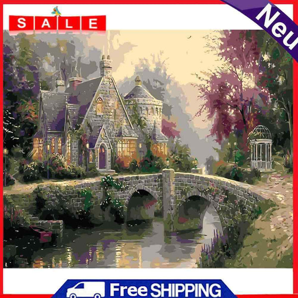 Castle by Bridge Oil Paint By Numbers Canvas Picture Wall DIY Craft No Frame
