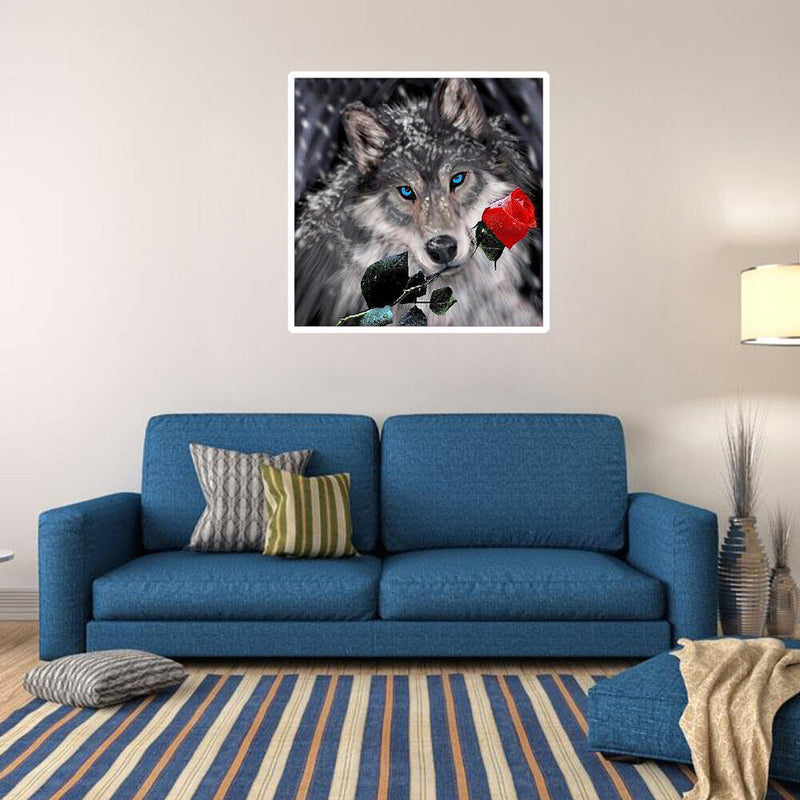 5D DIY Full Drill Diamond Painting Rose Wolf Cross Stitch Embroidery Kit Newly