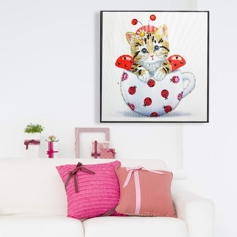 5D DIY Special Shaped Diamond Painting Cat Cup Cross Stitch Embroidery (02)
