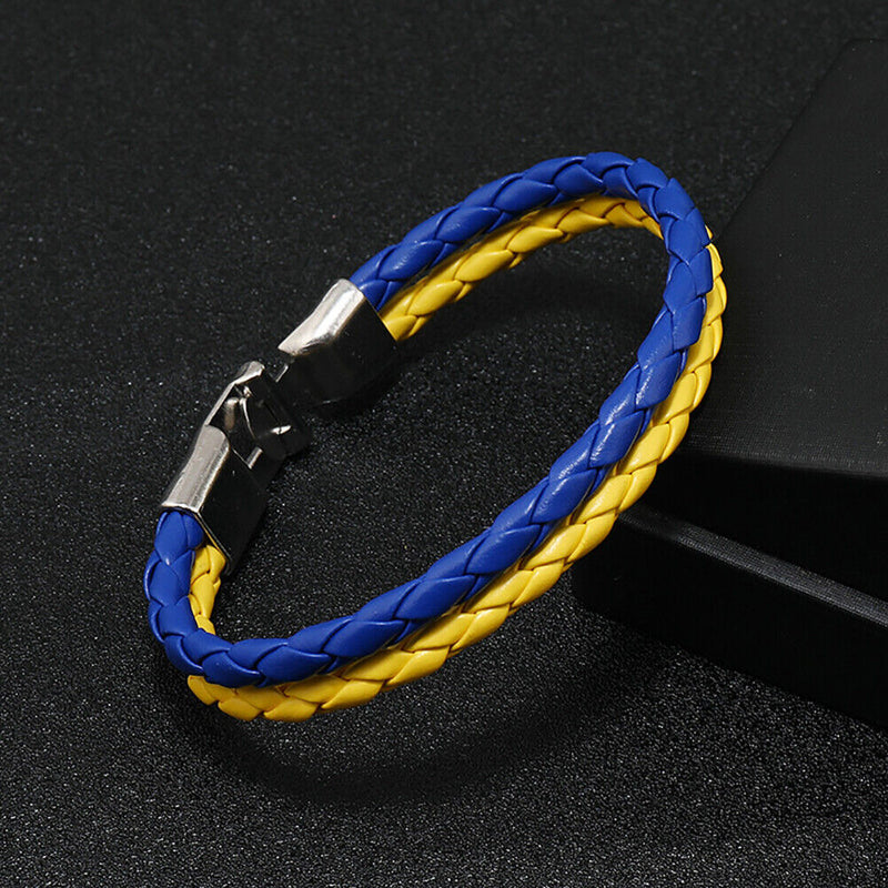 Fashion Ukraine Bracelets Braided Woven Leather Blue Yellow Ukrainian Wristband