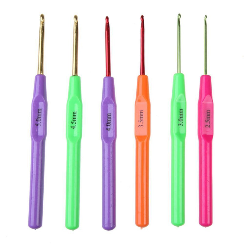 6pcs Aluminum Plastic Handle Knitting Needle Set Crochet Hook Weave Yarn Newly
