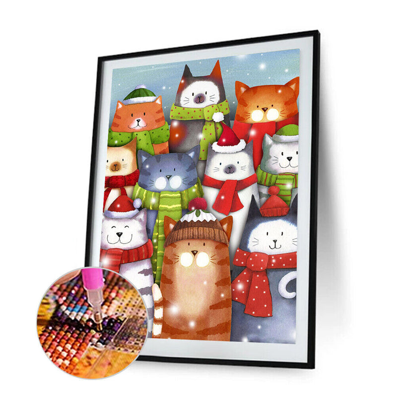 5D DIY Full Round Drill Diamond Painting Cat Scarf Animal for Decor Art Handmade