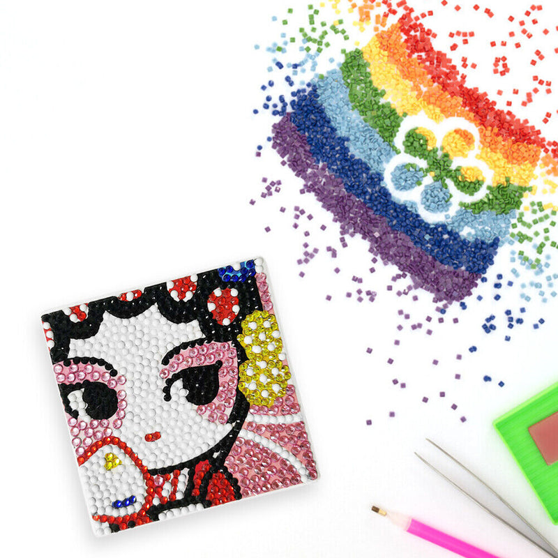 DIY Diamond Painting Kit Coaster Ceramics Insulation Cartoon Pad (Female)