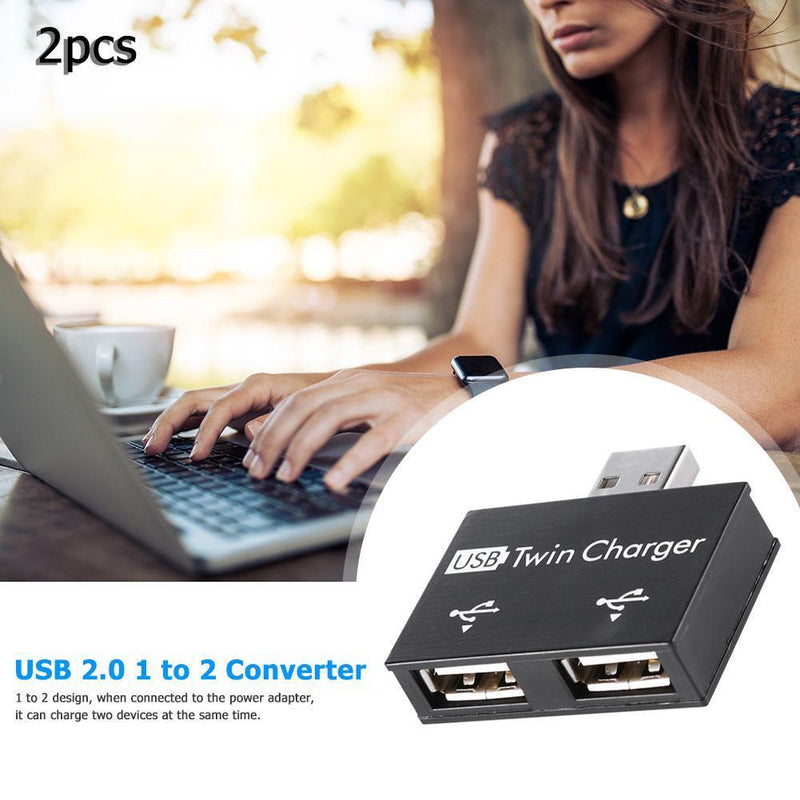 2pcs USB2.0 Male to Female Charger Dual 2 Port USB Splitter Hub Adapter