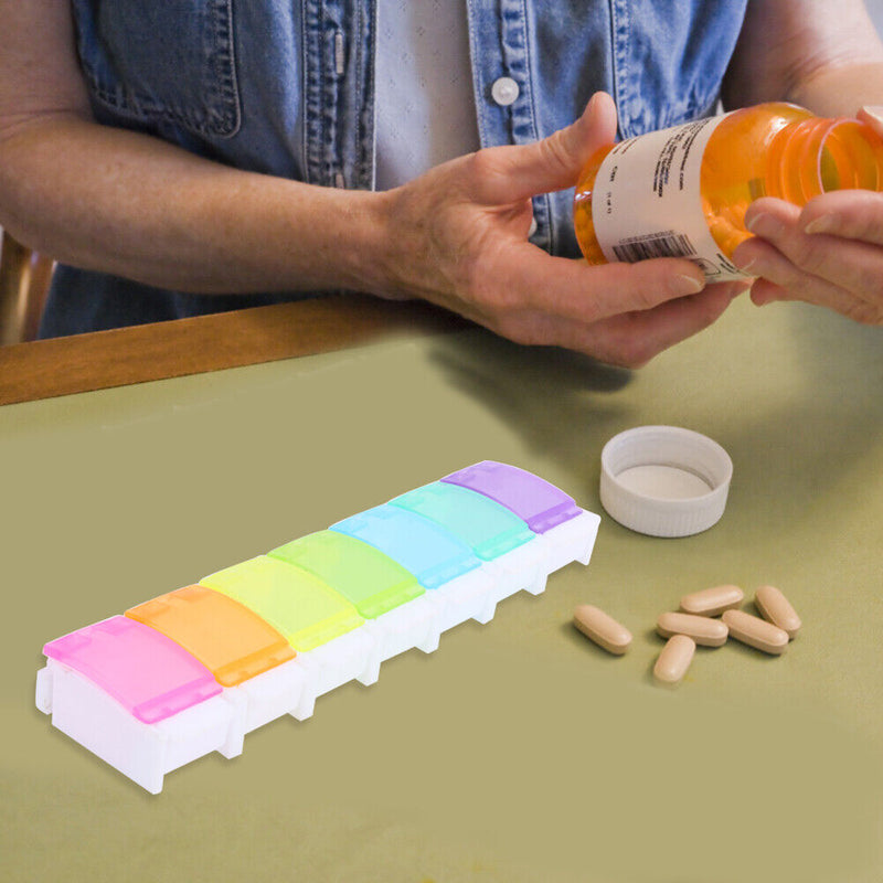 7 Day Pill Medicine Storage Box Rainbow Tablet Weekly Organizer (No Word)