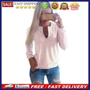 Women Autumn Solid Color Long Sleeve Blouse Top Shirt Pink XL