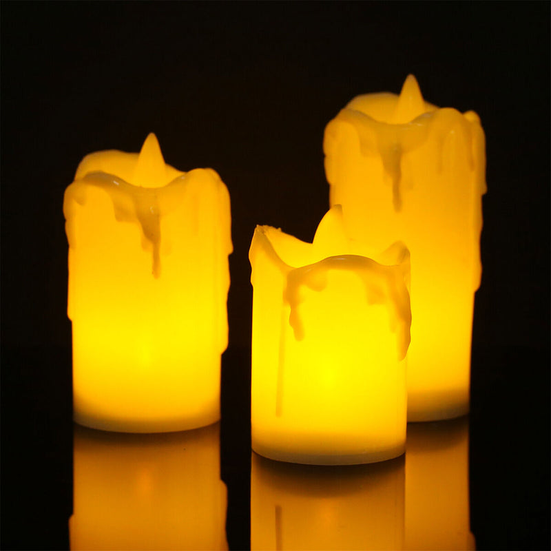 3Pcs Flameless Flickering Weeping LED Candles Pillar Battery Power Home Decor