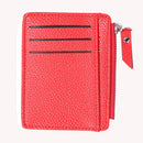 Women Retro Leather Coin Purse Zipper Litchi Pattern Men Card Holder (Red)