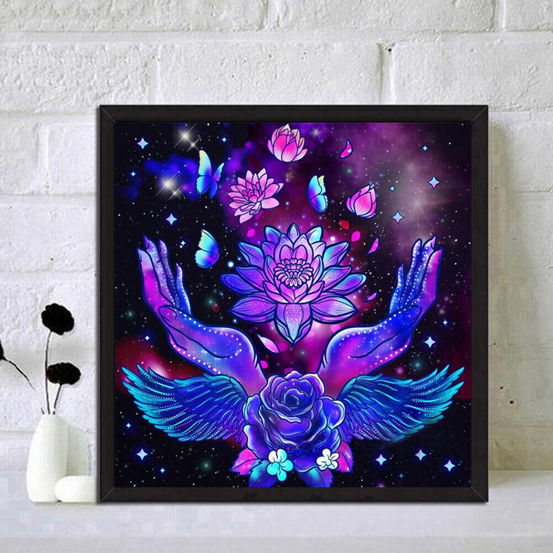 Diamond Painting 5D Full Round Drill Mosaic DIY Purple Hands Flowers Kit Artwork