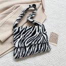 Female Fluffy Hit Color Shoulder Bag Autumn Winter Casual Flap Mini Handbag