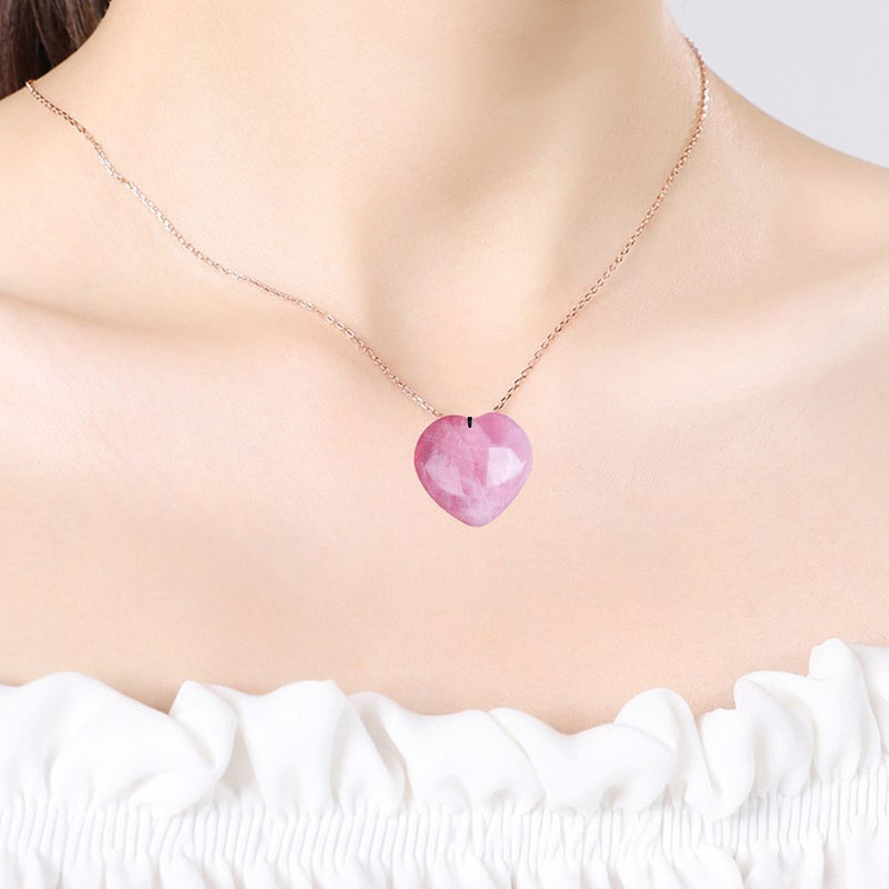 Healing Magic Wand Gift Energy Pink Crystal Necklace Heart Pendant Gem Jade