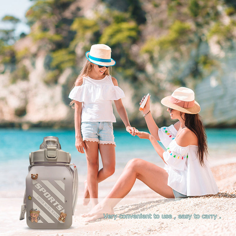 Water Bottles with Straw - Sports Big Belly 1500ml Water Jug Cup (Grey)