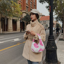 Women Soft Warm Plush Heart Pattern Handbags Female Travel Fluffy Underarm Bags