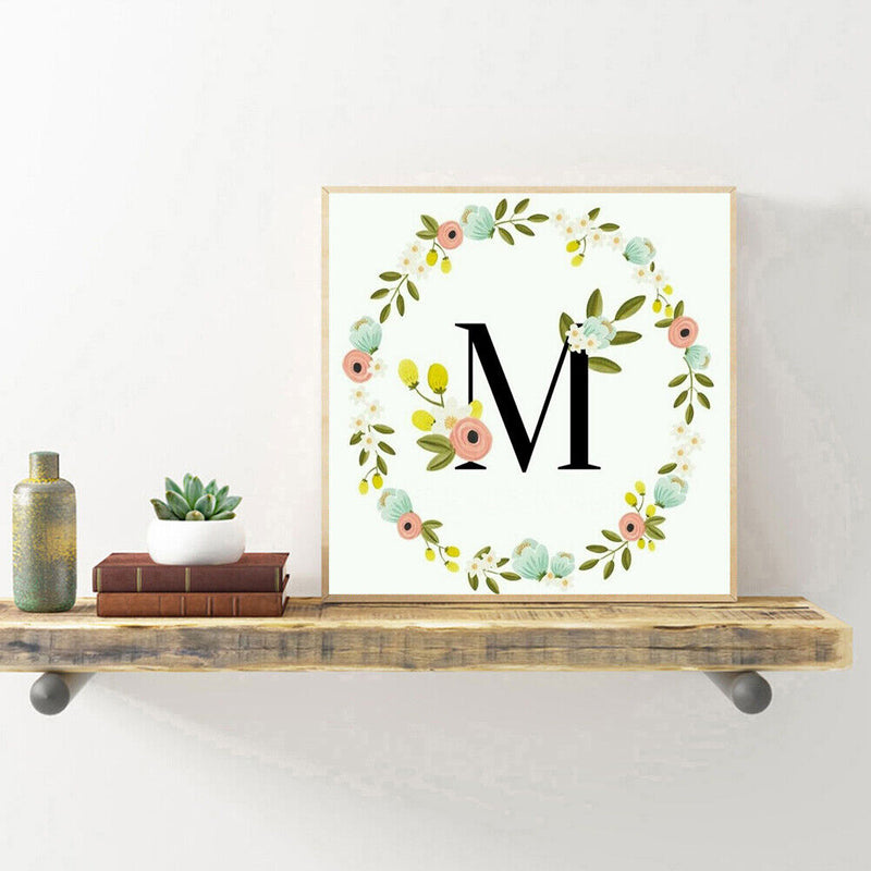 DIY Diamond Painting Kit M Letter Wreath Full Round Rhinestone Wall Picture