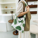 Fashion Women Love Print Plush Messenger Bag Autumn Winter Handbags (Green)