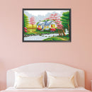 DIY Cross Stitch 11CT Stamped Print Artwork Pleasant House Canvas Kit Needlew