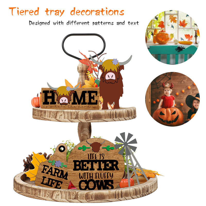 Wooden Farm Style Crafts Durable Tiered Tray Flat Decor Sign Holiday Party Gifts